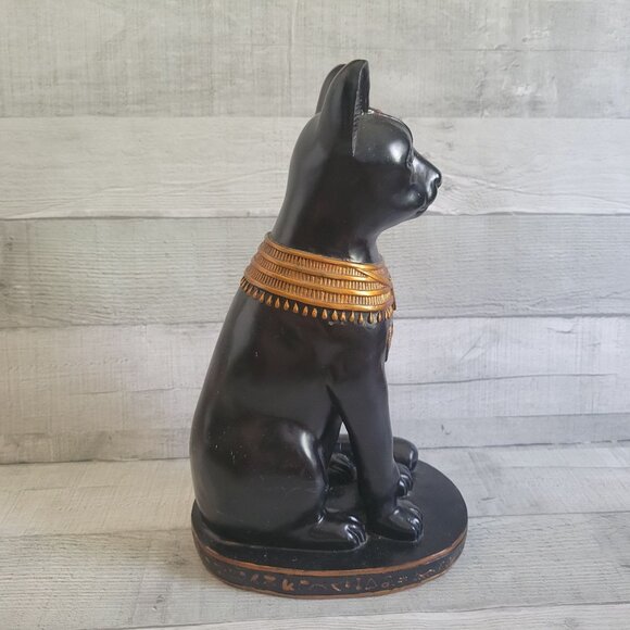 Egyptian Bastet Cat Goddess Statue - Black & Gold Resin Figurine - Picture 6 of 11